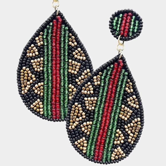 Leopard Pattern Color Block Seed Beaded Earrings - Picture 2 of 5